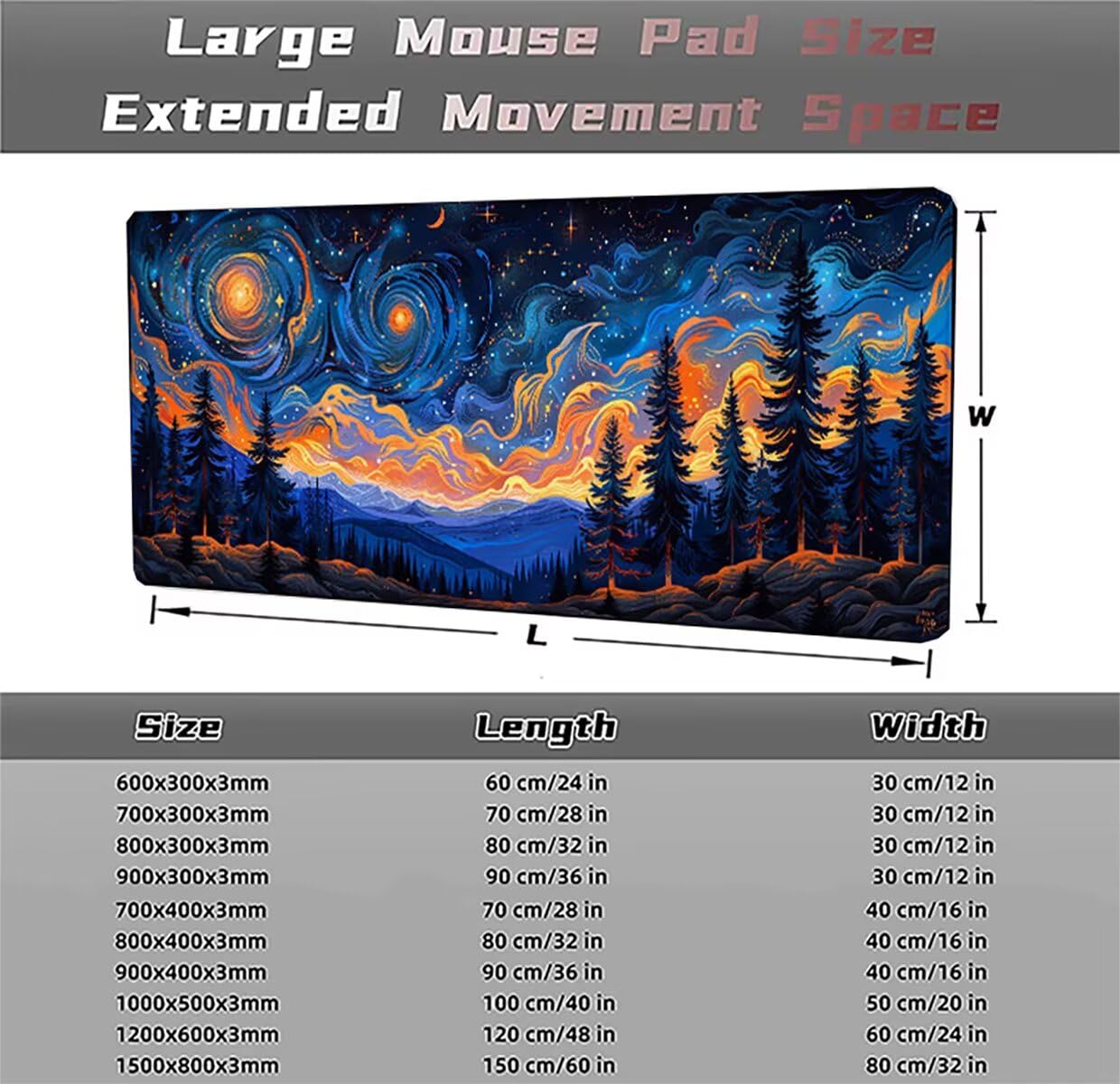 Podkładka pod mysz do gier XXL duża mysz 1500 x 800 x 3 mm, podkładka pod biurko z antypoślizgową gumową podstawą dla graczy PC, poprawia precyzję i abstrakcyjną szybkość gwiaździste niebo LMDT14746