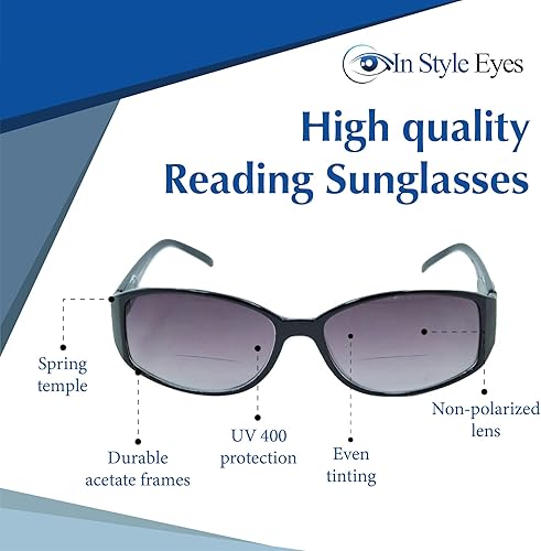 Miniatura 3 de In Style Eyes Elegantes lentes de sol bifocales con montura completa, montura completa, montura oblonga, lentes no polarizados, color tortuga, 1.0 x