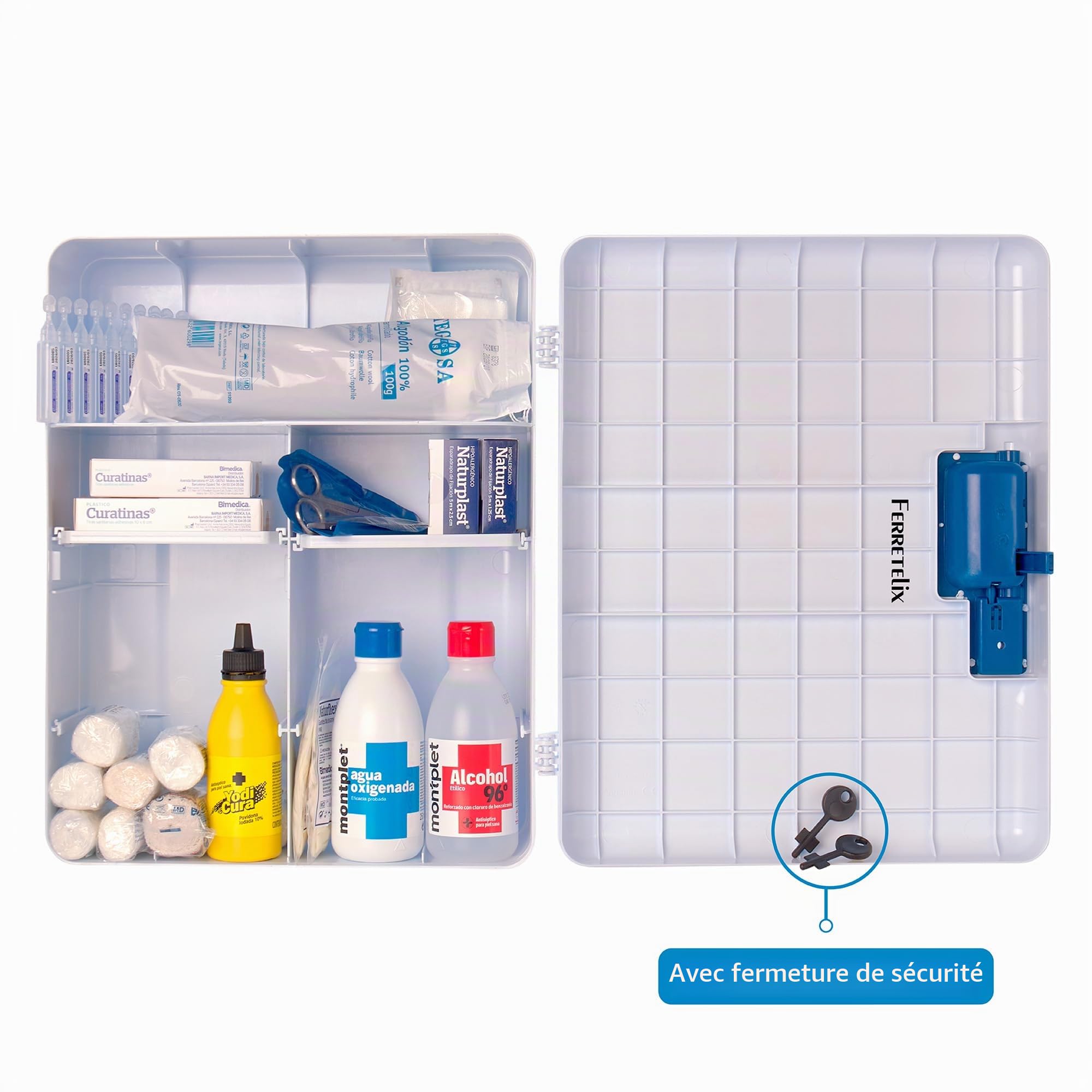 FERRETELIX® Armoire à Pharmacie Murale avec Clé – 40 x 30 x 16 cm – Équipée pour Premiers Secours – Maison, Bureau ou Hébergement