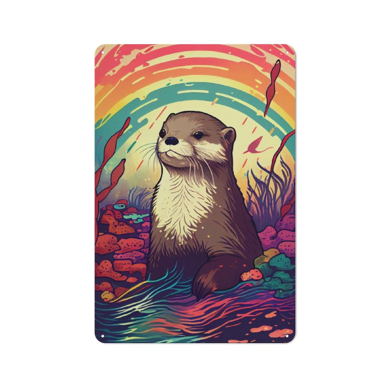 Junmoney Otter Rainbow Metal Wall Sign 30X20cm Featuring For Garage Or Workshop, Suited To Diy Enthusiasts