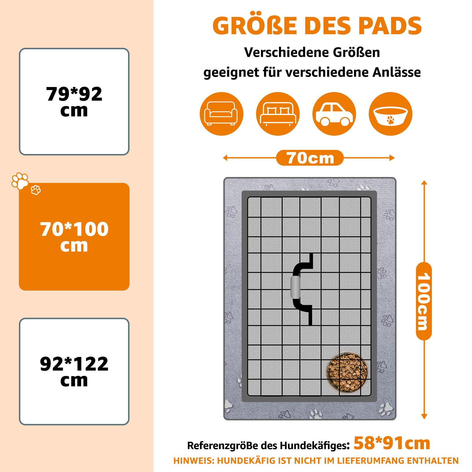 PICK FOR LIFE Lot de 2 tapis hygiéniques lavables pour chiots et chiens âgés, incontinence urinaire, gris (70 x 100 cm)