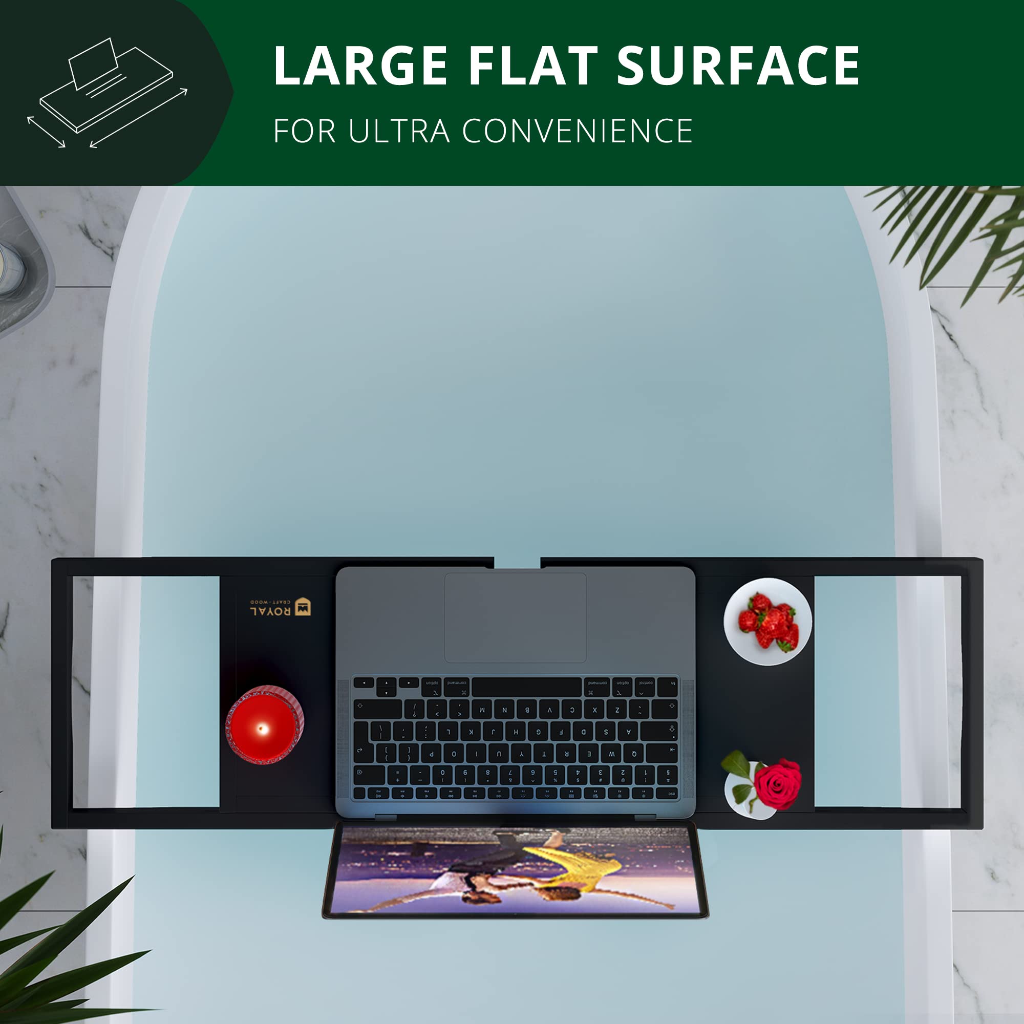 ROYAL CRAFT WOOD Luxury Bathtub Tray Caddy Bamboo Adjustable Bath Tub