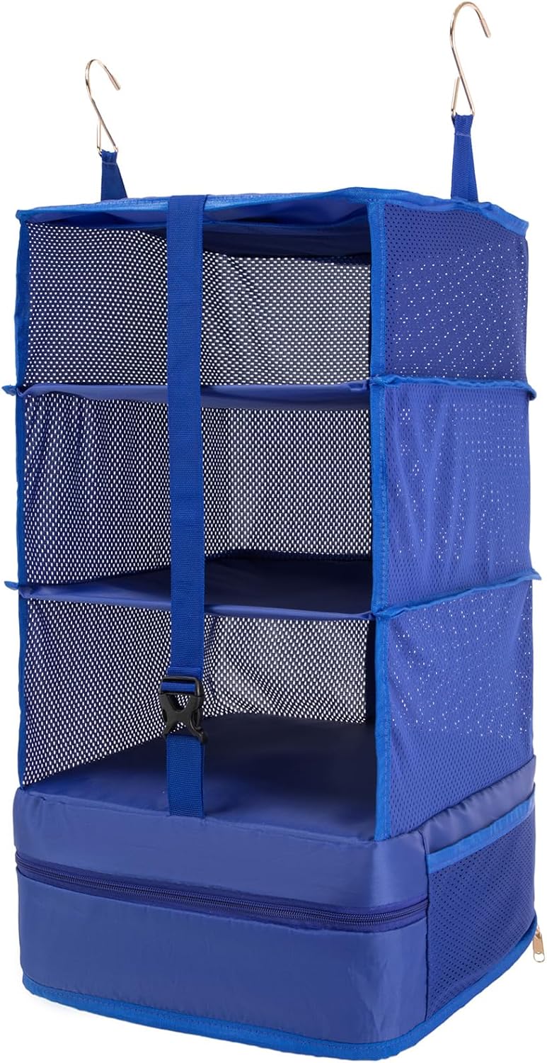HNSBAGVOU Portable Hanging Travel Shelves Packing Cubes for Suitcases Organizer Luggage Organizers for Suitcase, Carry on Closet Suitcase, M, Blue