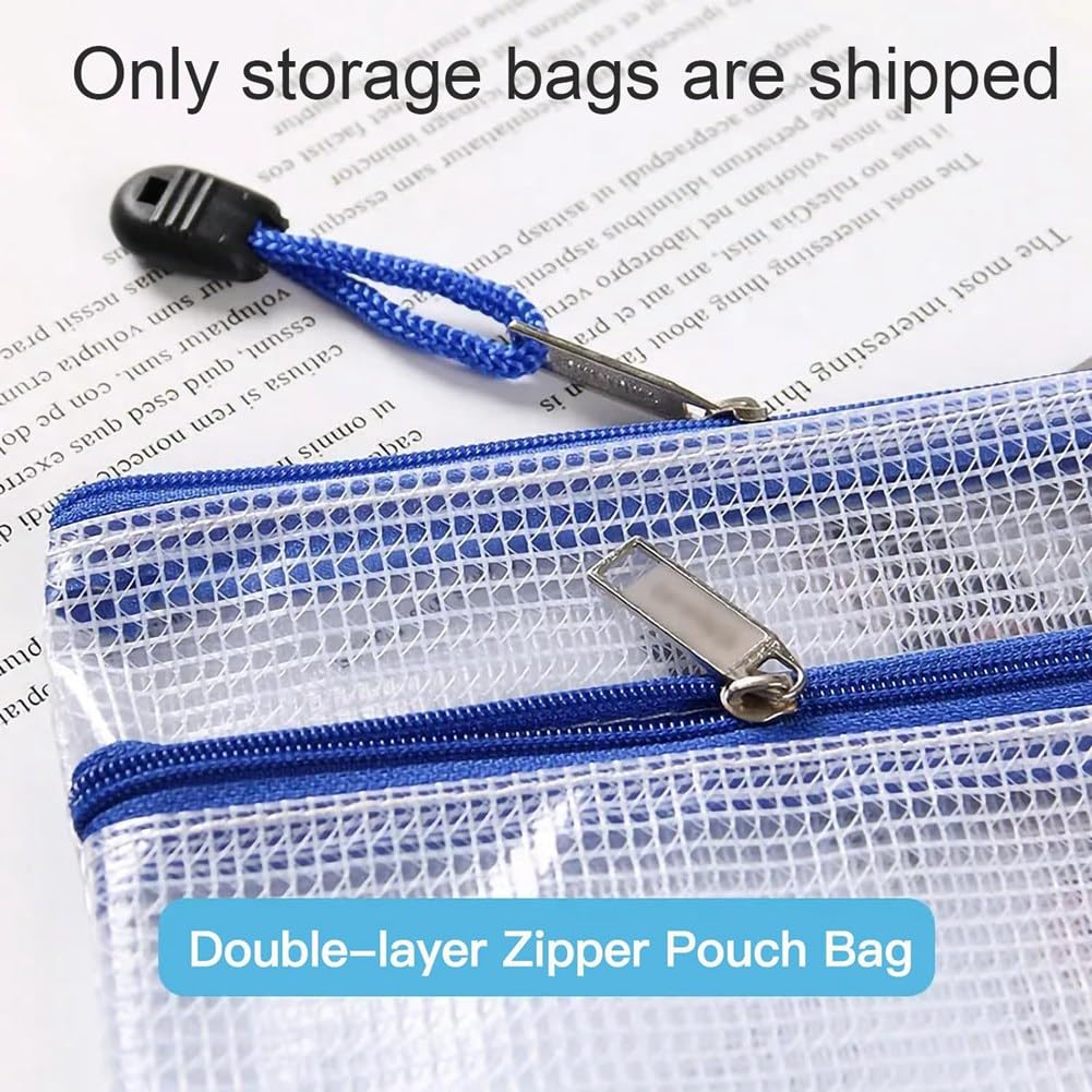 Borse con zip a rete 10 pezzi set di sacchetti con cerniera a doppio strato in rete for giocattoli, kit for blocchi di costruzione puzzle, sacchetti con cerniera A4 for l'organizzazione