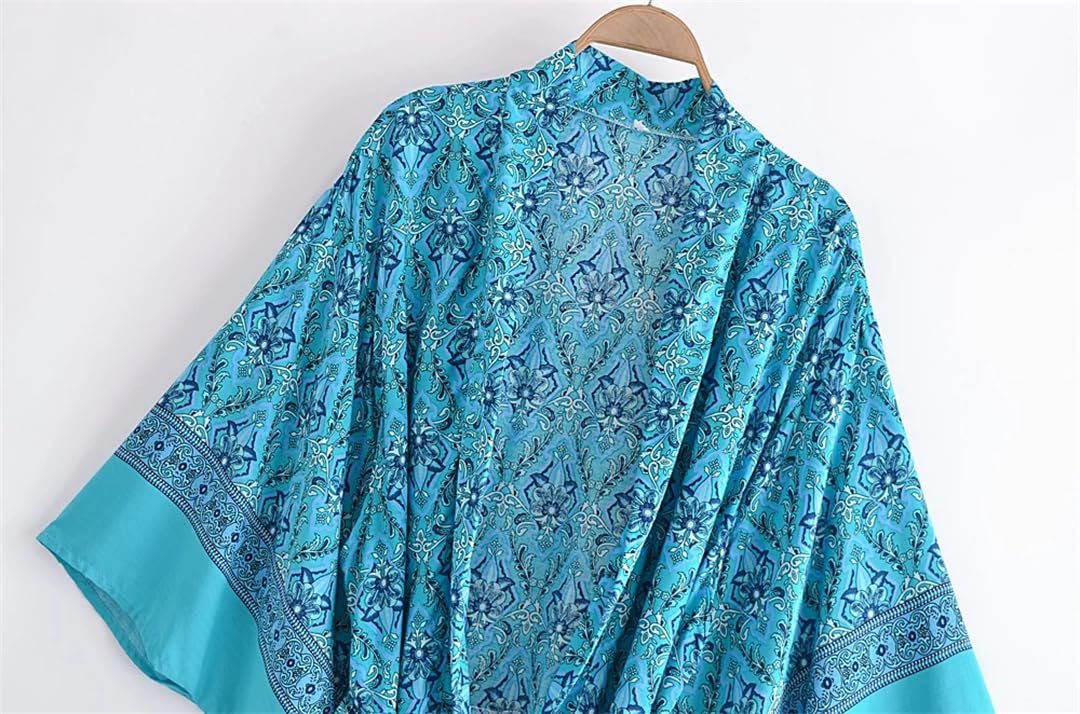 Disimlarl Kimono bohemio con estampado floral para mujer, cuello en V, mangas murciélago, maxi, bata para cubrir el bikini