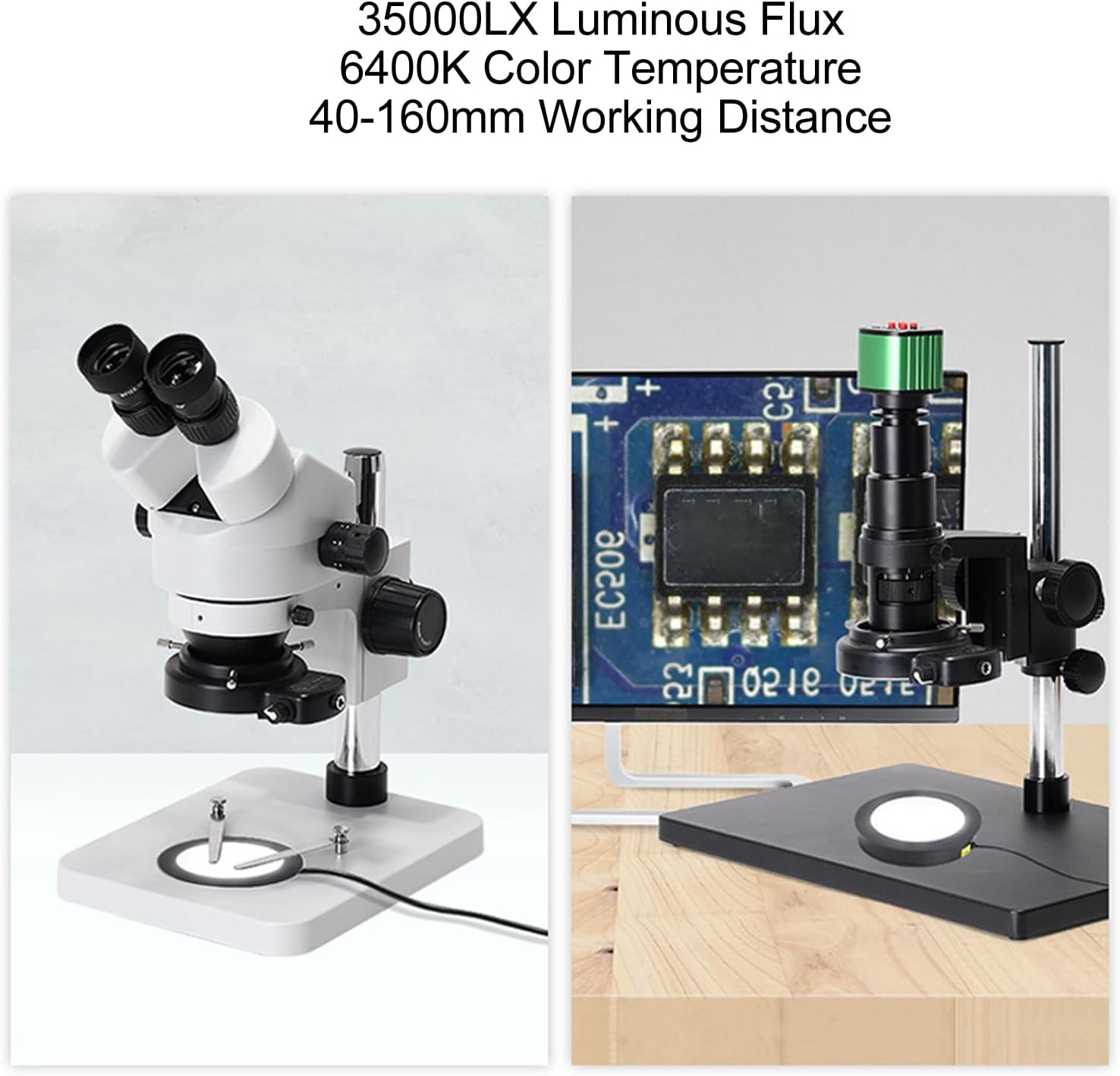 35000 LX Luminous Flux - Round LED Bottom Light Microscope Auxiliary Lamp with Adjustable Power Supply - White Light LED for Slides and Specimens, 6400 K Color Temperature