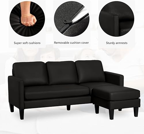 Miniatura 3 de Sofá modular convertible, sofá en forma de L, moderno juego de sofá de 3 asientos con diván reversible para sala de estar pequeña, apartamento y