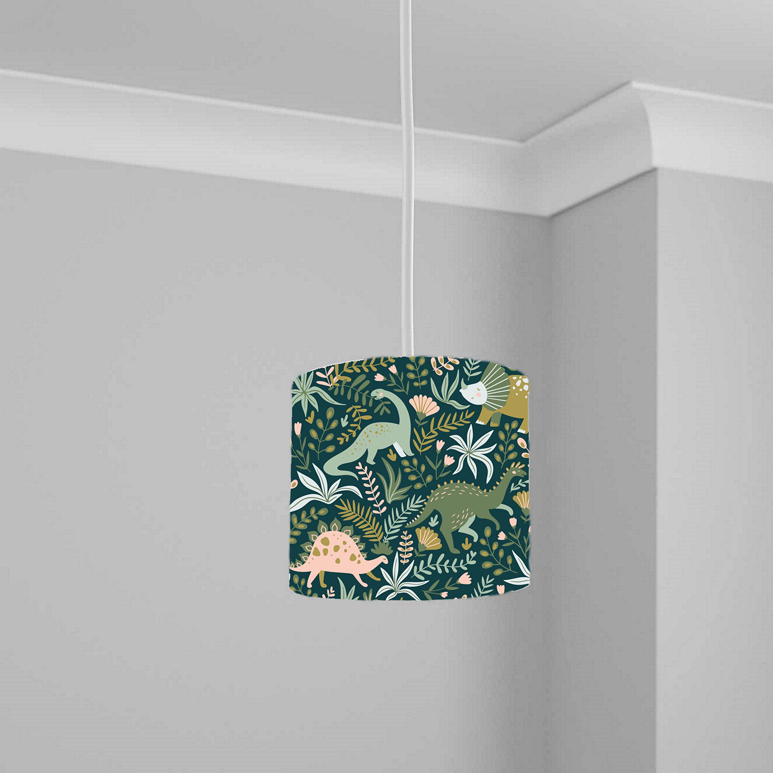 Dark Green Jungle Dinosaur Ceiling Lampshade Lightshade for Nursery - 20cm x 18.5cm