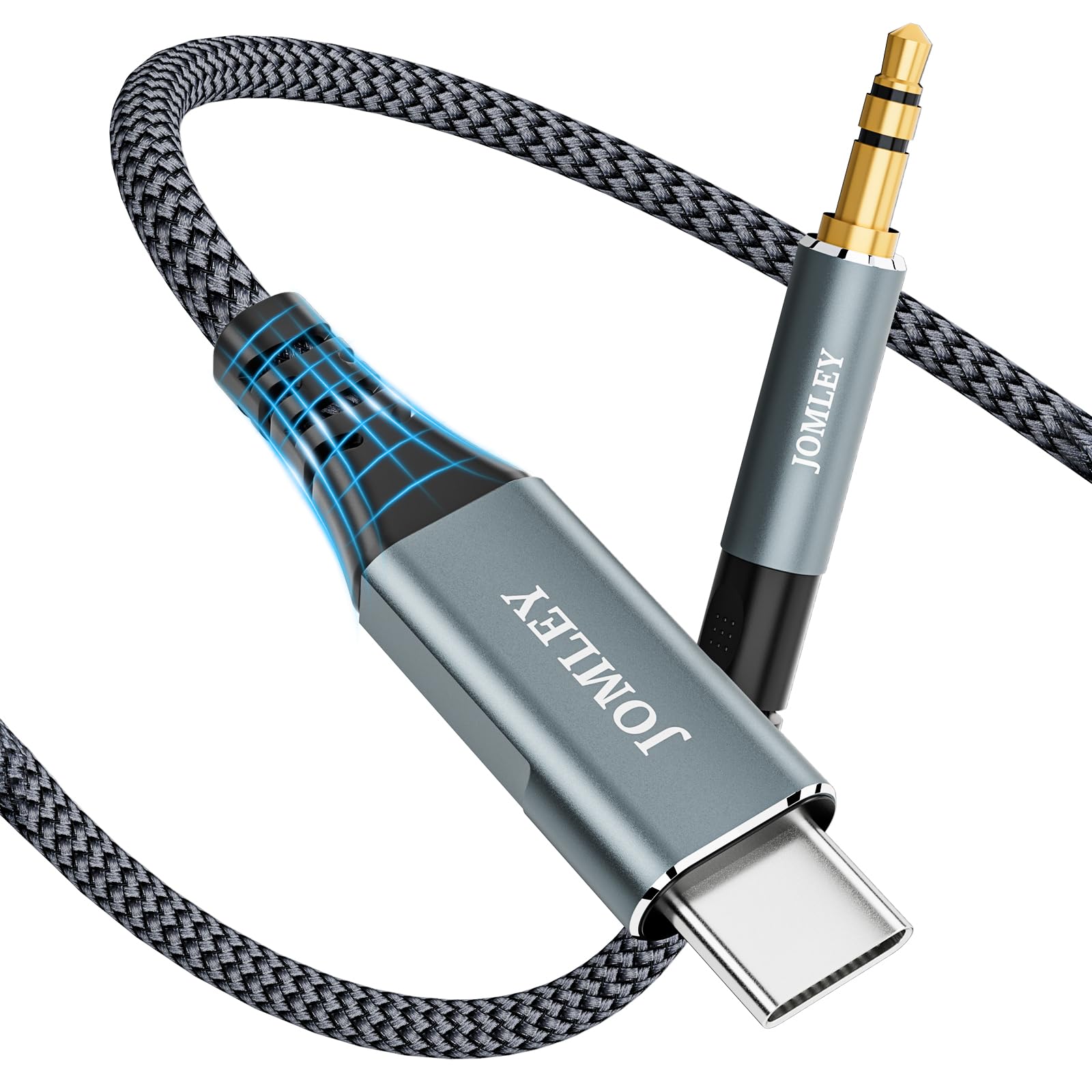 JOMLEY USB C to 3.5mm Aux Cable 3.3ft, Nylon Braided Type C to 3.5mm Headphone Car Stereo Cord Compatible with iPhone 15, 15 Pro Max Plus, Samsung
