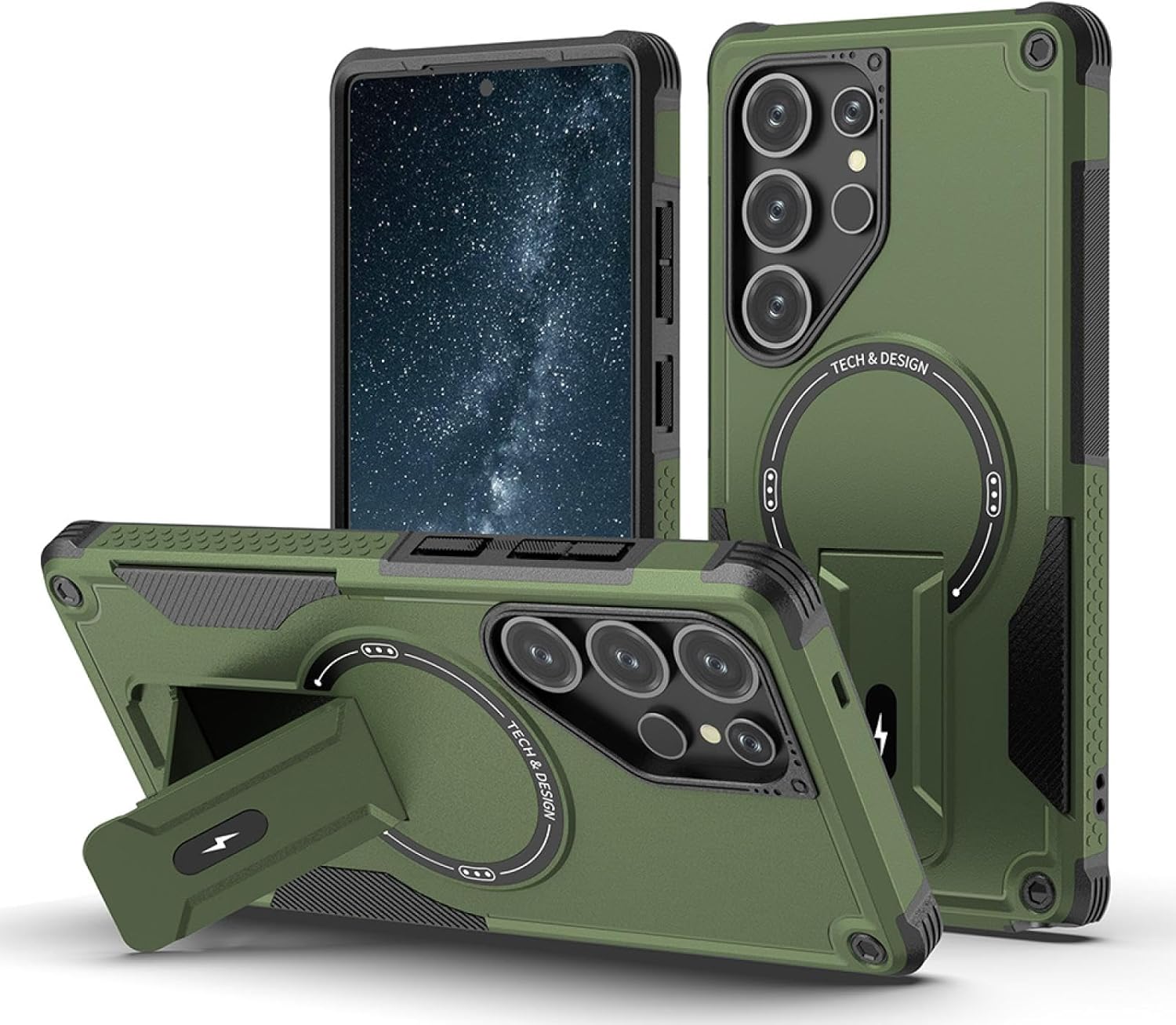 Stand Support Phone Case for Samsung S25 S24 Ultra Plus Magnetic Wireless Charge Hard Anti-Fall Cover(for SamsungS25 Ultra/Green)