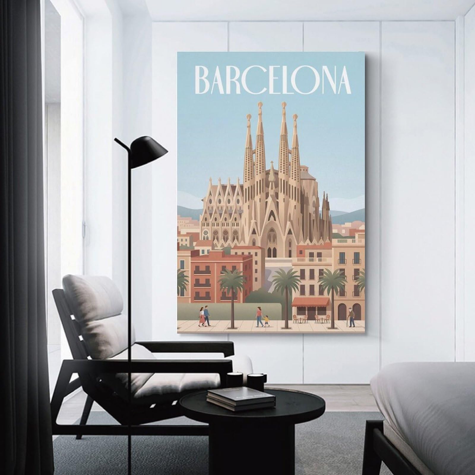 Junmoney Wall Art Print Barcelona Sagrada Familia, 24x36inch(60x90cm), for Study, Office Or Focused Interiors, Decorative Artwork for Productive Spaces