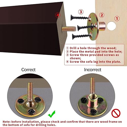 Miniatura 2 de TURSTIN Juego de 8 patas cuadradas de madera maciza de 8 pulgadas para sofá, patas de repuesto para sofá, patas de muebles de mediados de siglo para