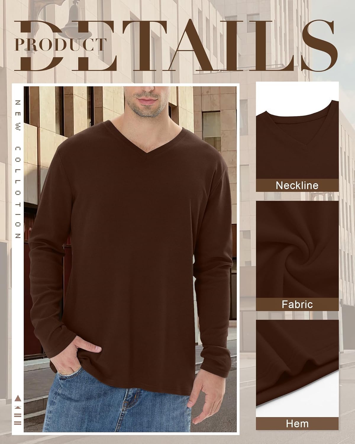 3 Pack Men's Big and Tall Shirts Thermal Fleece Lined Long Sleeve Tops V Neck Sweatshirts Base Layer Tees Winter - Image 6