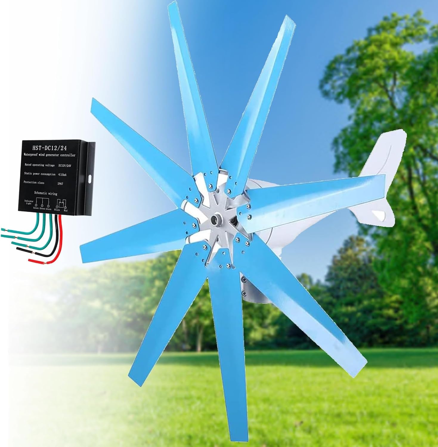 Wind Turbine 16000W / 20000W DC 12V 24V 48V Wind Generator with 8/10 Blades Winds Turbine Kit Wind Power Generator with MPPT Controller for Boats, Gazebos, Chalets, or Mobile Homes(16000W(8 blades),48