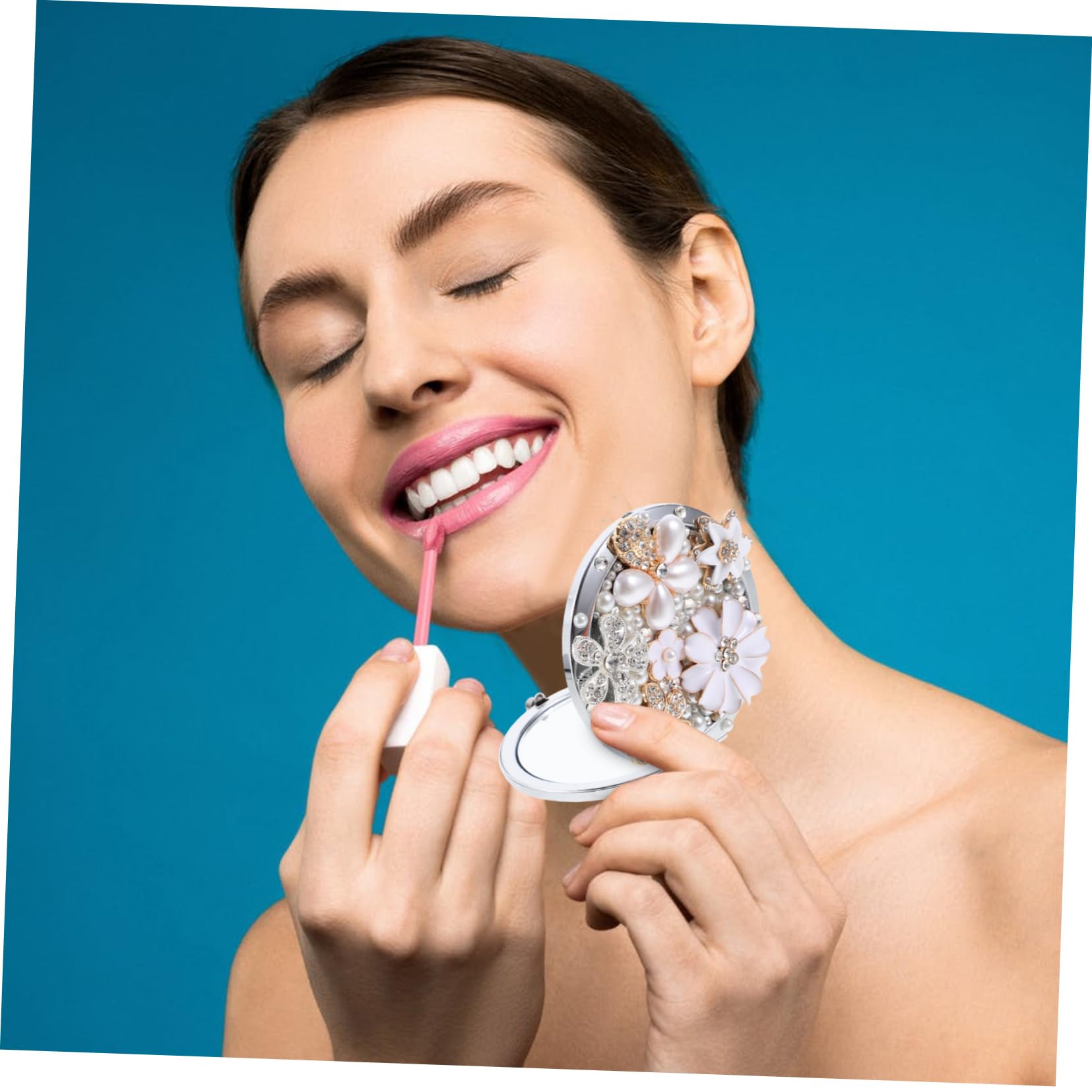 3piezas Espejo De Maquillaje Mini Diseño De Flores Espejo Aumentador para Maquillaje Accesorio Portátil para Mujeres para Viajes y Uso Diario
