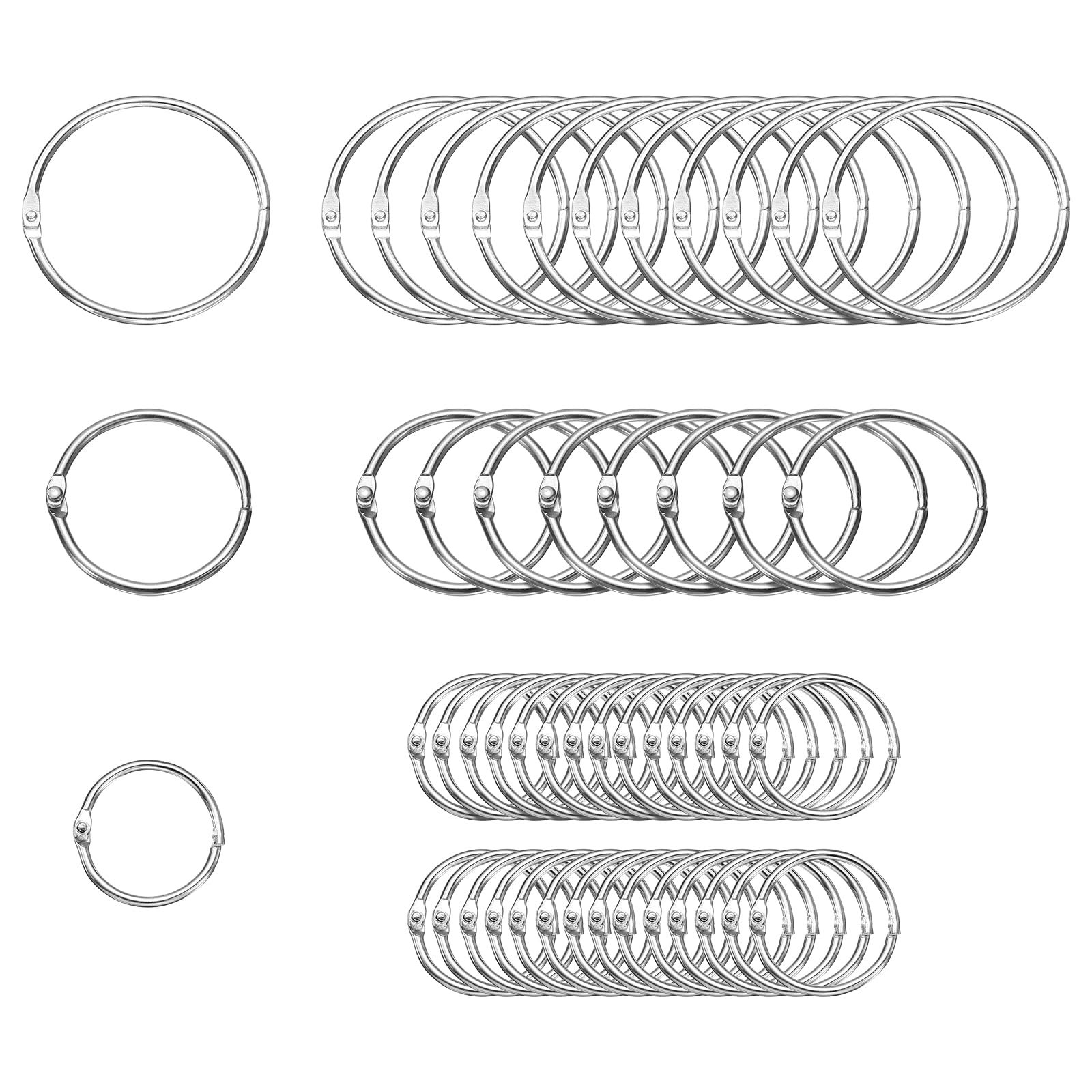 HARFINGTON 60pcs Binder Rings 1/1.5/2 Inch Loose Leaf Binder Ring Metal Book Rings Loose Leaf Rings for Index Cards Keychain Key Notebook Rings for