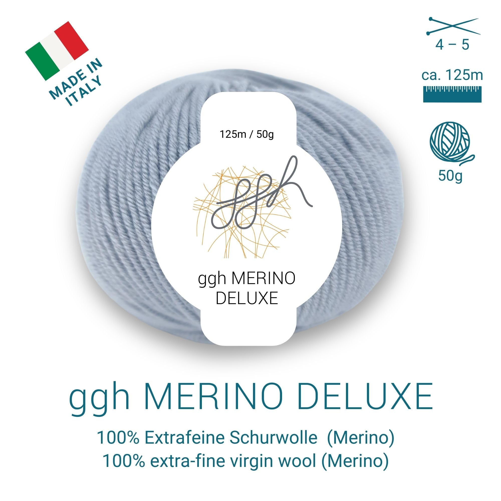 ggh Merino Deluxe zestaw 300 g (6 x 50 g), 100% wełna z merynosów, ekstrafina, do robienia na drutach, w wielu kolorach, kolor 006, jasnoszary