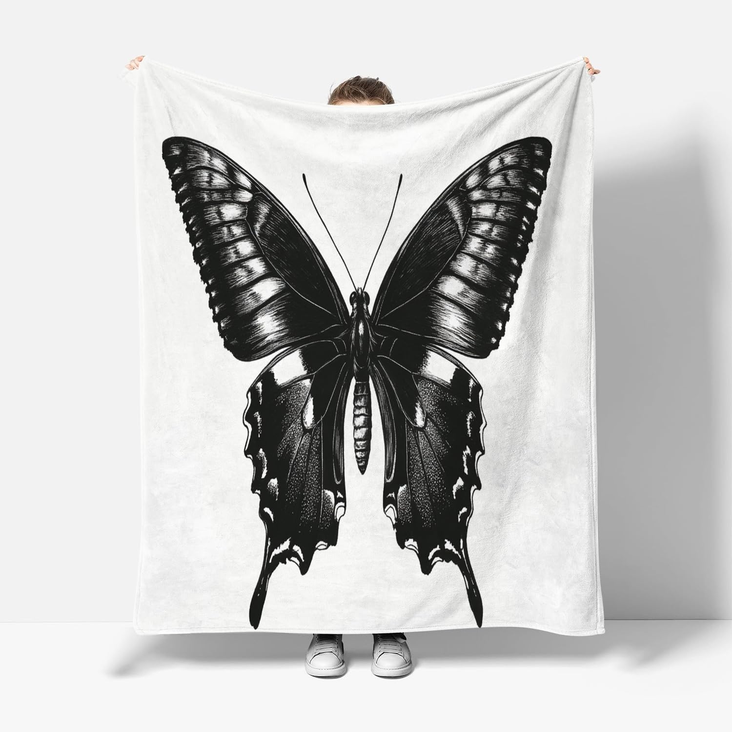 Genérico Czarny motyl kreskówkowy miękki koc flanelowy 3D - narzuta na sofę/łóżko 270 x 230 cm, ultra arealistyczny nadruk 3D zwierzęcy, ciepły polar, zmywalny, dom/sypialnia