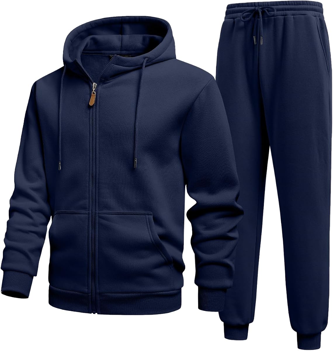 JMIERR Mens Hoodie Jogger Pants Set Fleece Lined Zip Up Two Piece Tracksuit | Fleece-lined warmth, full-zip hoodie, jogger pants set, kangaroo pocket, leather zipper pull, ribbed cuffs and hem