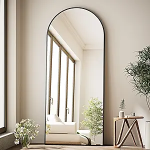 GLSLAND Arched Full Length Mirror - 68" x 24" Floor Mirrors Aluminum Alloy Frame Full Body Mirror for Cloak Room, Bedroom, Living Room,Black