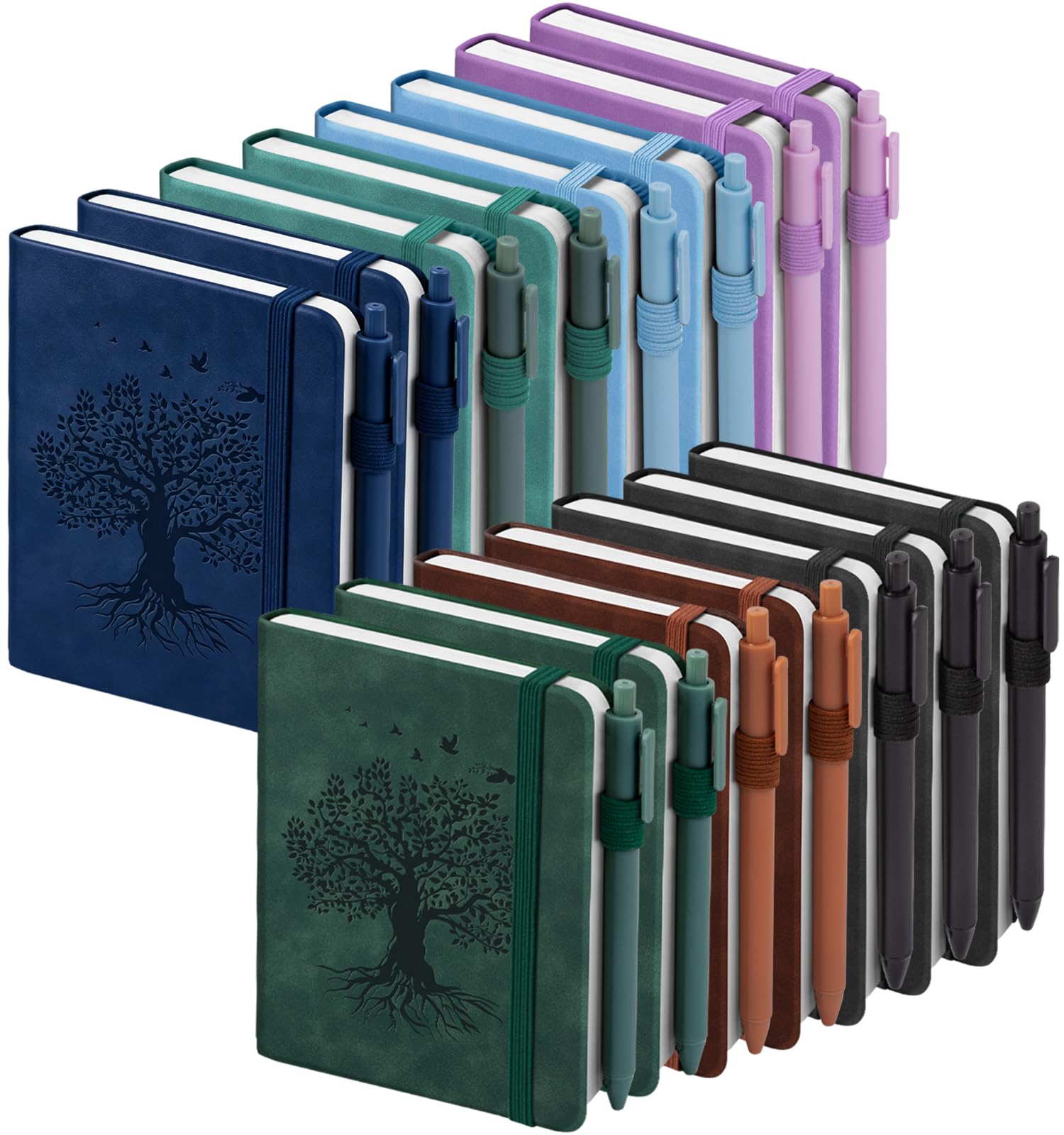 Confezione da 15 taccuini tascabili, formato A6, per un totale di 1800 pagine, 100 g/m² | Quaderni per prendere appunti per scrivere mini blocchi note con portapenne carta spessa (15 MixedTree)