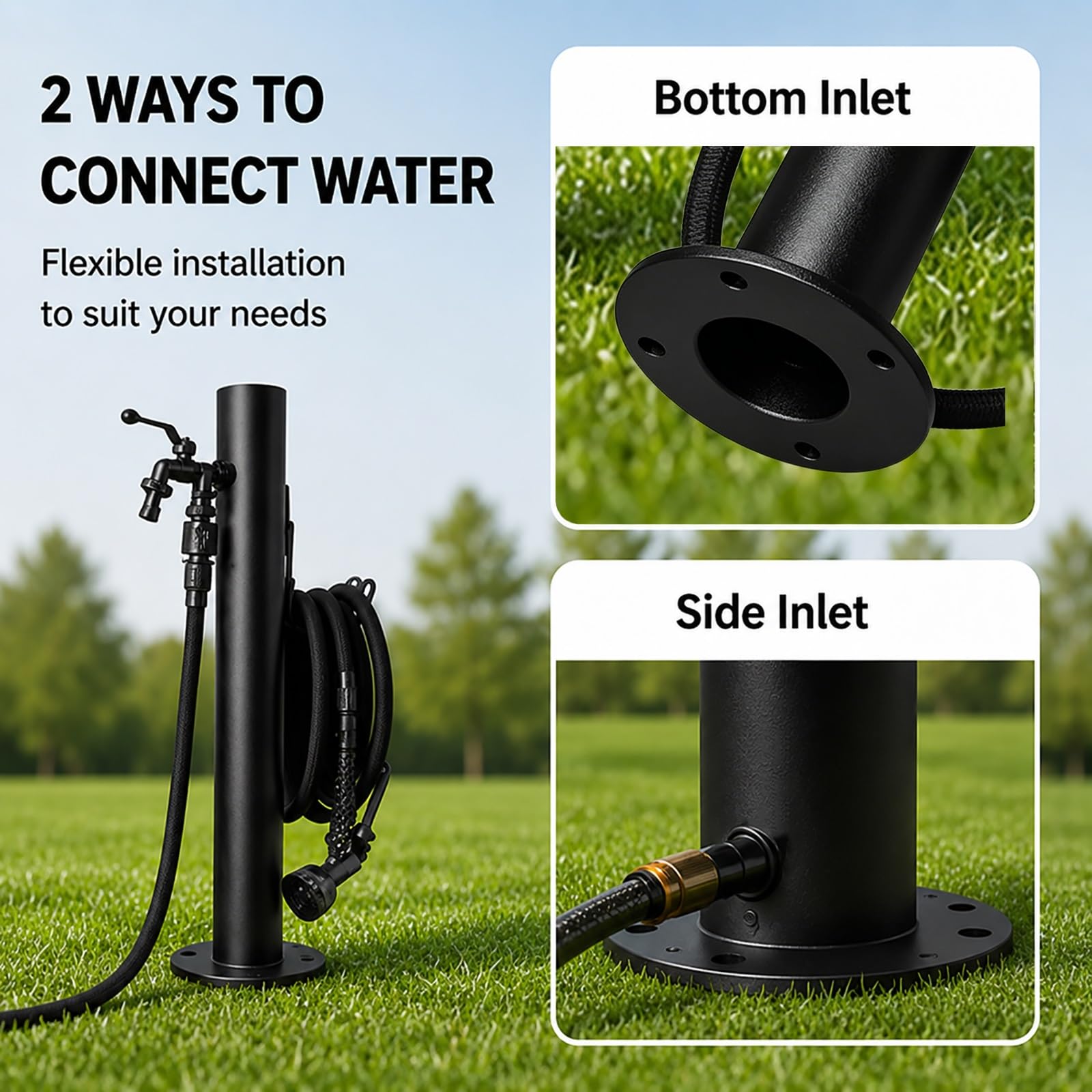 Fuente Jardin Exterior Negra, Columna de Agua del Jardín Independiente con Grifo Exterior Anticongelante para El Riego de Traspatio y Patio(6x95cm/2.4x37in)