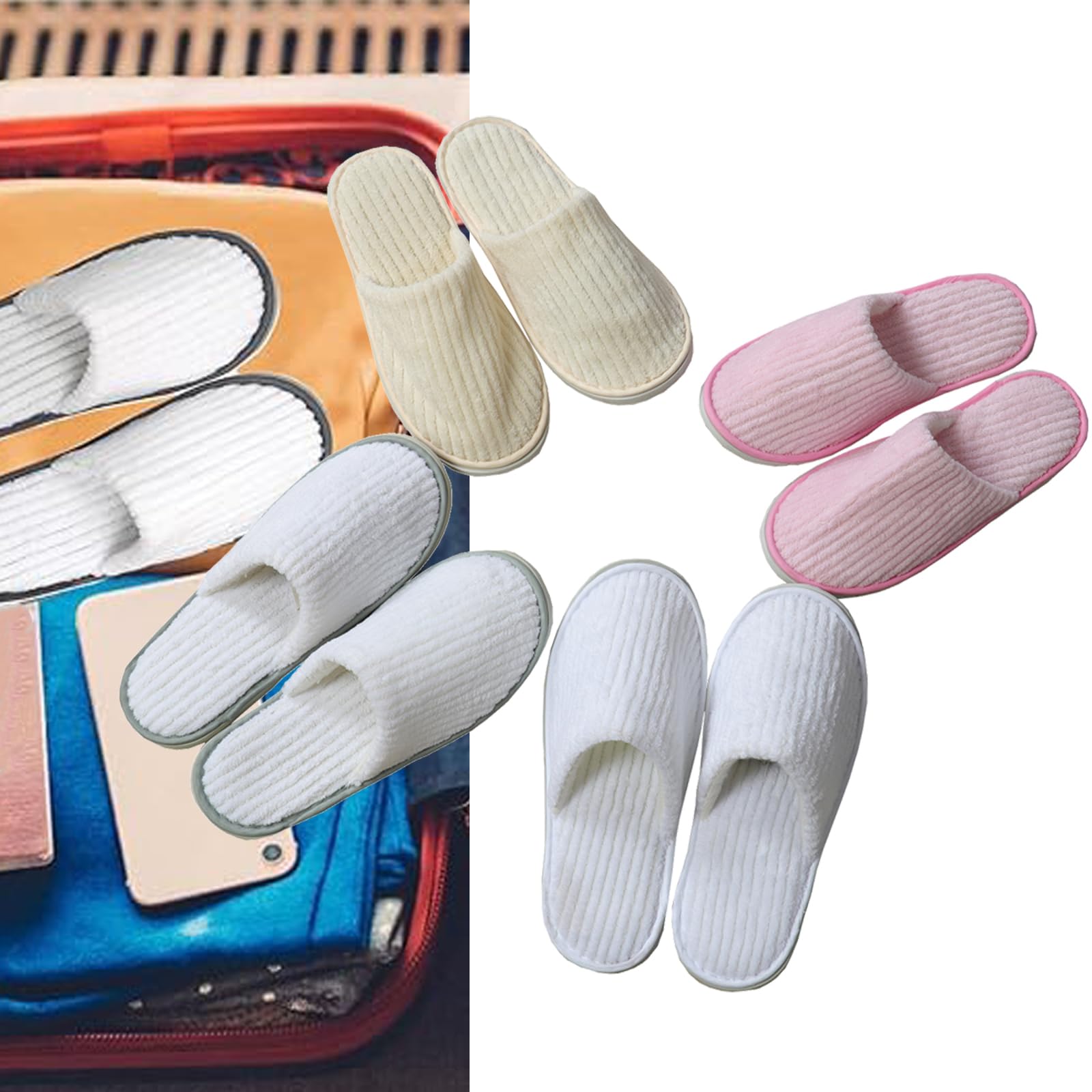 4 Paires Pantoufle de Spa Lavable | Chaussons Invités Jetable en Velours Léger Antidérapant pour Hôtel Voyage Maison Intérieur
