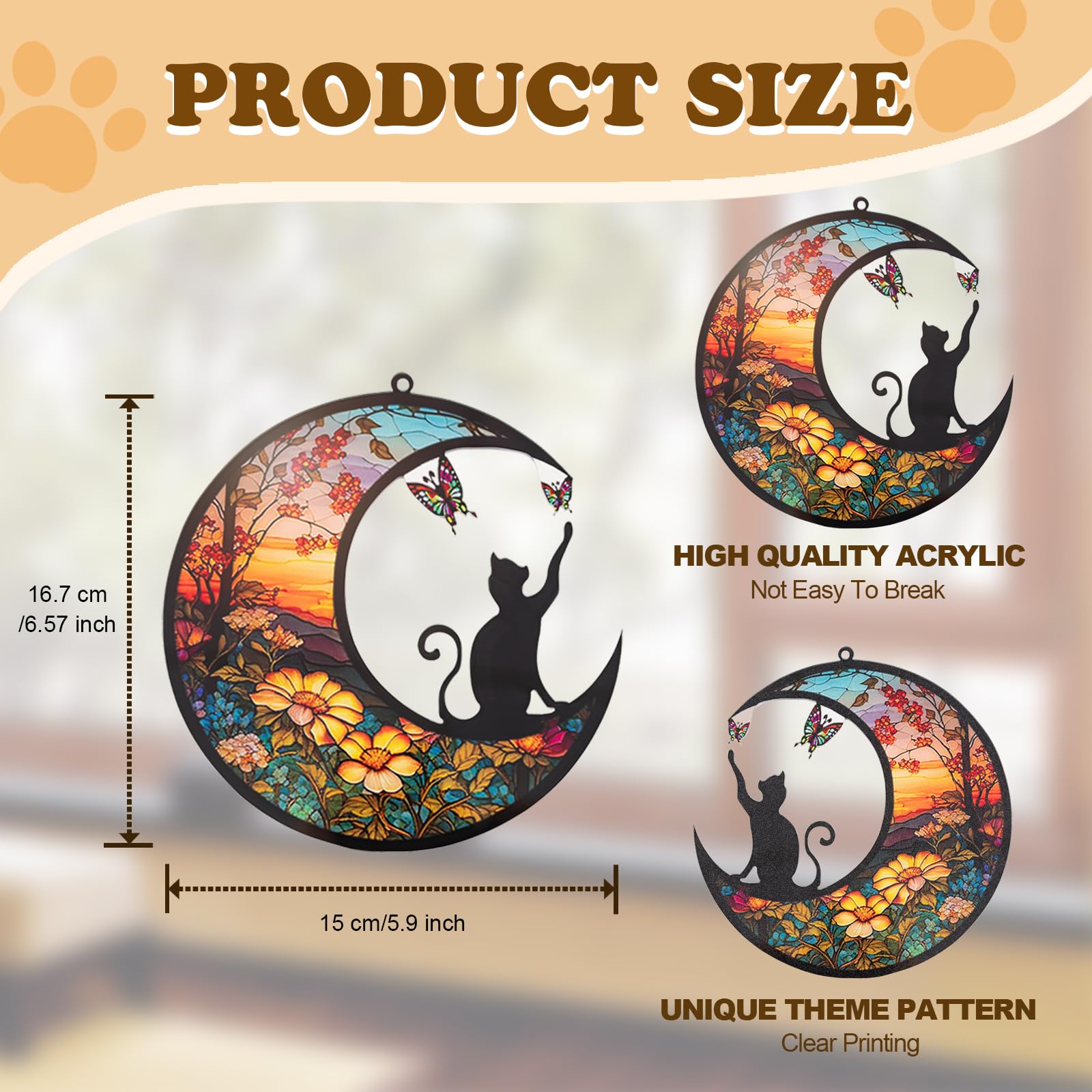 Rislobx Cat Memorial Hanging, Lost Pet Sympathy Gift, Plastic Suncatcher, Memory Ornaments for Cat Lovers (Butterfly)