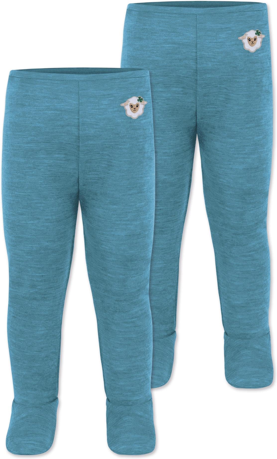 normani 2er Pack Baby Merinohose mit Fuß - Baby Thermoleggings mit Füßen Lange Unterhose Babyhose Leggings Thermounterhose aus 100% Bio-Merinowolle für Junge und Mädchen