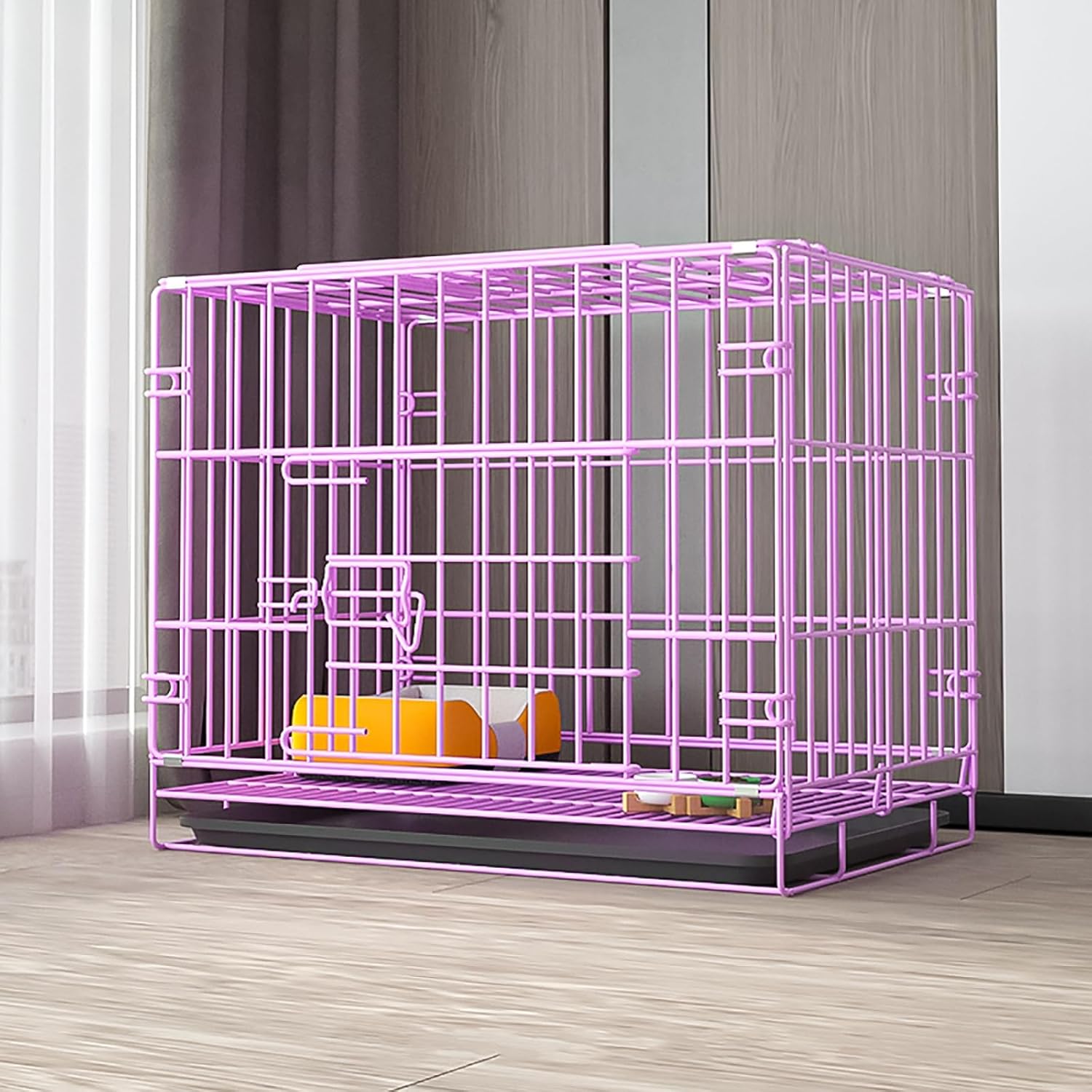Puppy Crate, Animal cage, pet Playpen, Metal Wire Folding Dog Cage with Removable Tray, Travel Indoor and Outdoor Puppy Playpen, Easy to Carry(Purple,50 * 33 * 38cm)
