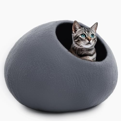 Miniatura 10 de Lujosa Cama Cueva de Lana Merino para Gatos - Refugio Plegable para Gatos de Interior - Camas de Fieltro Premium para Gatitos - Casa Cubierta para