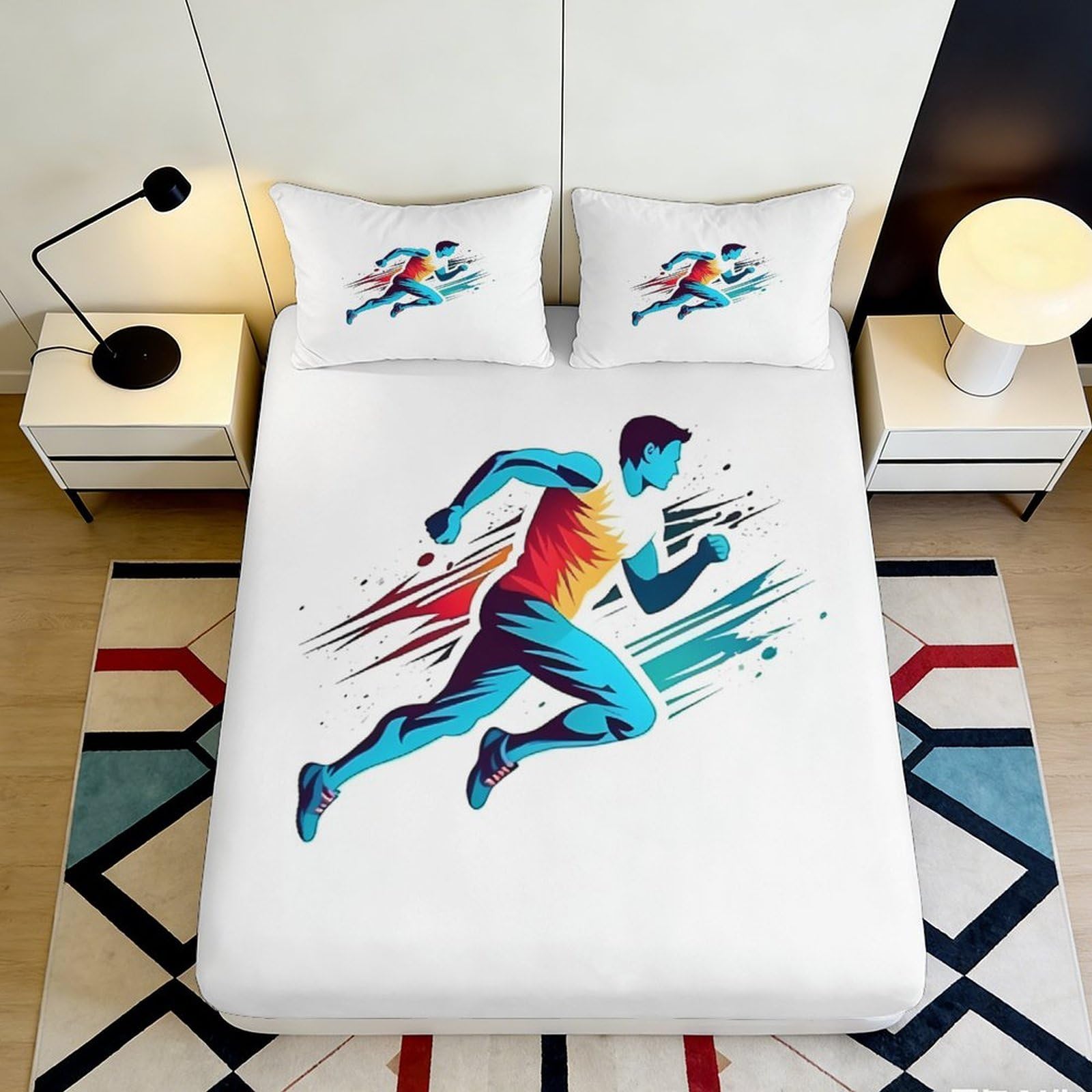 Qjzxknhpgr Style-2 3D Printed Dynamic Runner Fitted Sheet Microfiber Anti-Slip Sports Athlete Bed Cover For Bedroom Dorm Easy Care Decor 90X200x25cm