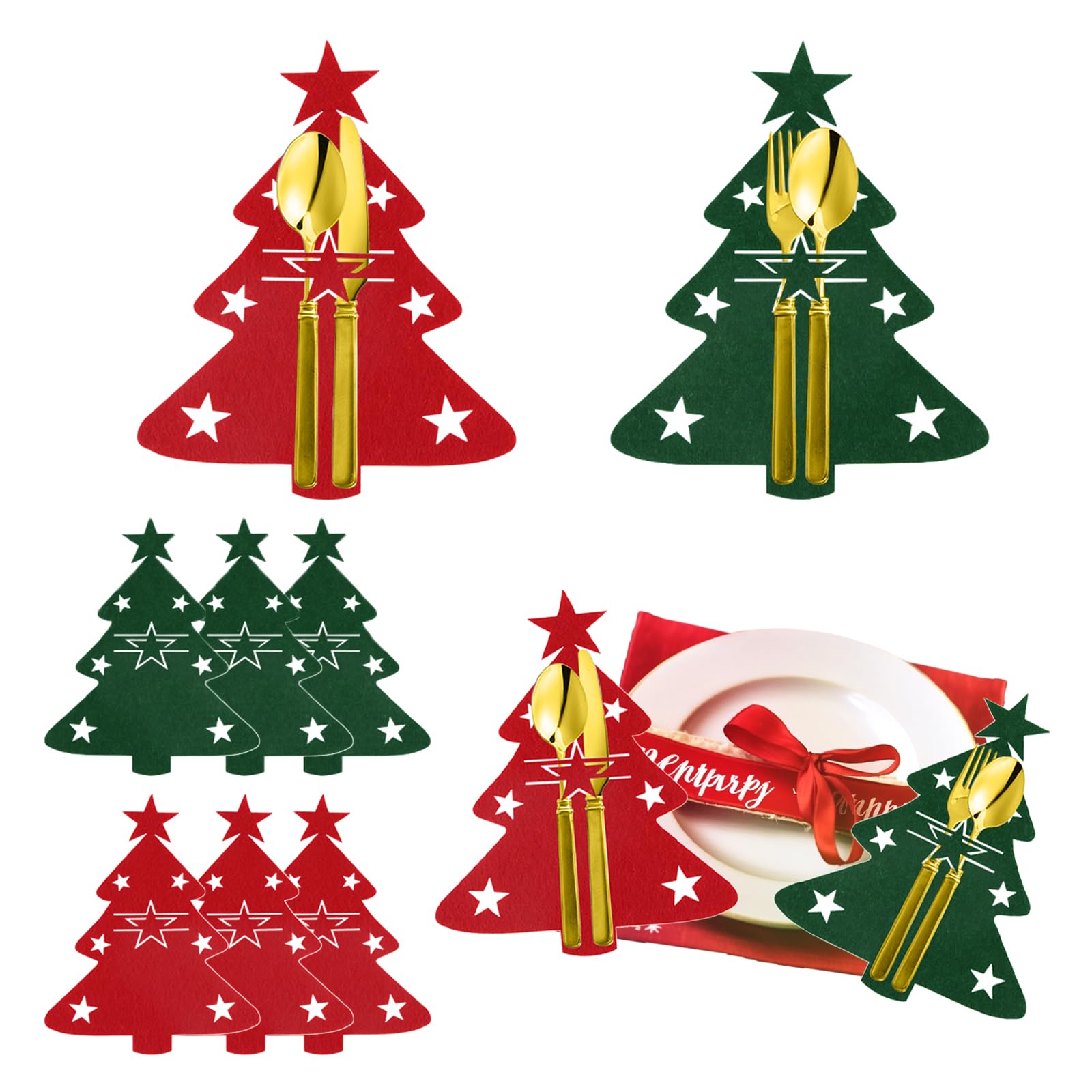 Bolsa Cubiertos Navidad, FainFun 8 Piezas Bolsa para Cubiertos Mesa, Porta Cubiertos de Navidad Tela, Funda Cubiertos Navidad, Decoración de Mesa de Navidad