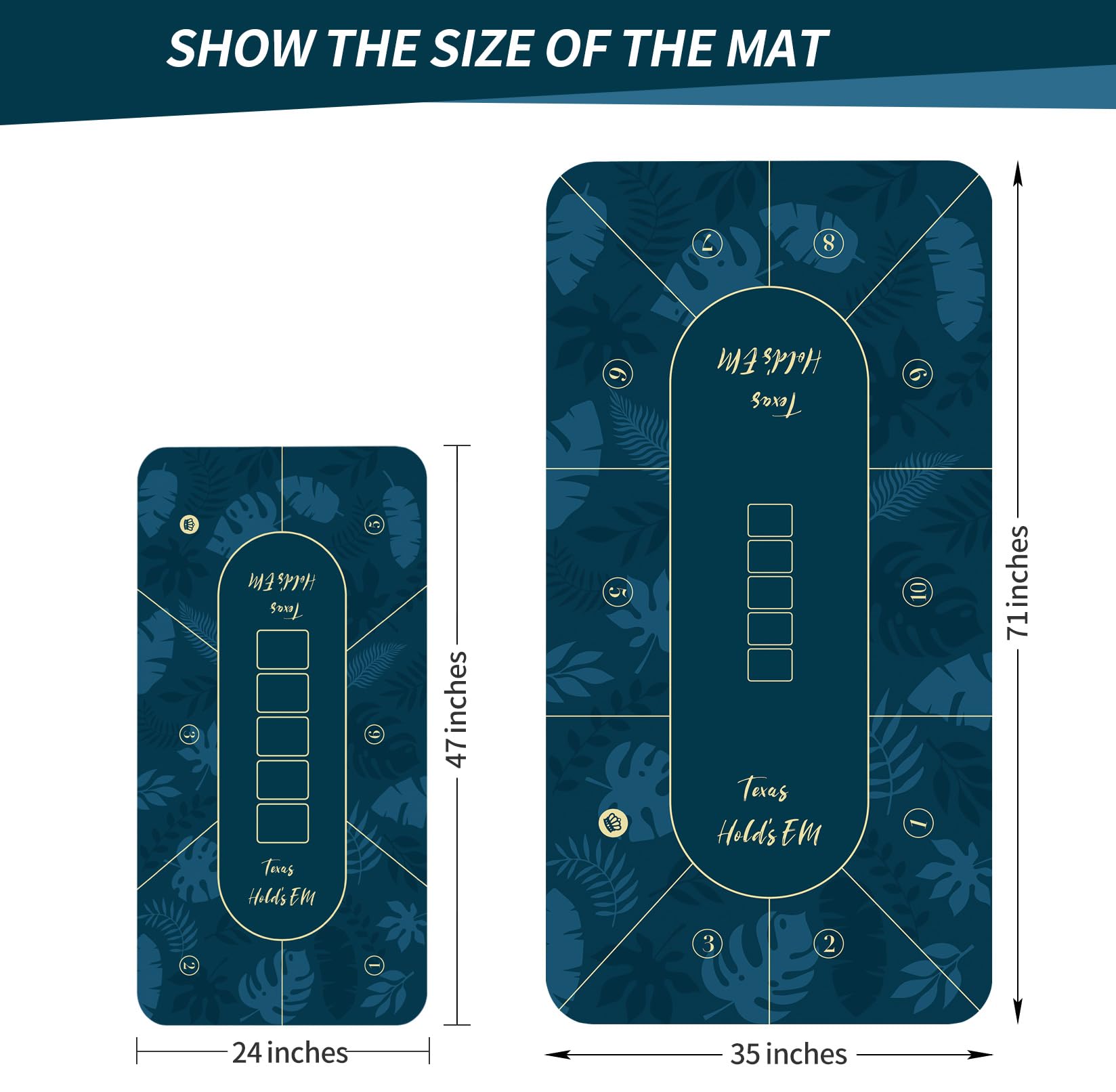 LaiEr Poker Matte Große Größe - Texas Hold'em Gummimatte Topper für Tische - Faltbarer Tragbarer Tisch Blackjack Top Layout - Mehrere Größenauswahl (120 * 60 * 0.2cm, Blau)