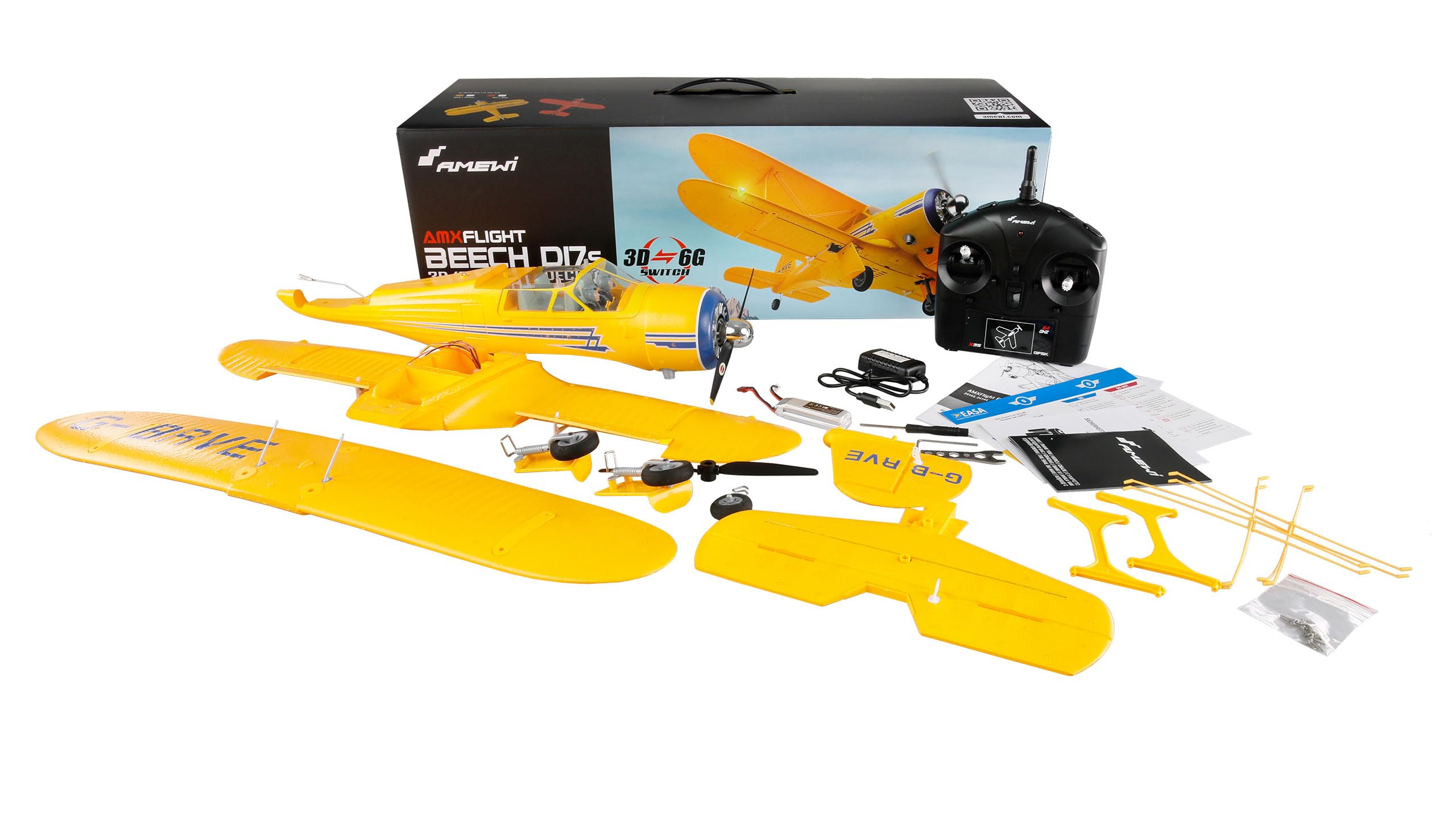 Amewi AMXFlight Beech D17s Doppeldecker 3D/6G RTF gelb ferngesteuert RC Flugzeug Flieger