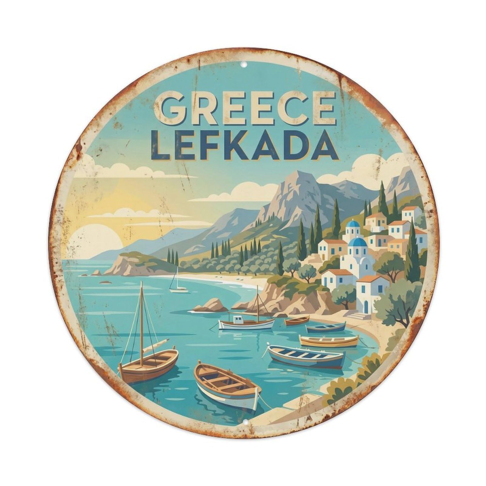Lefkada Beaches Greek Heritage Travel Beach Destination Metal Tin Sign