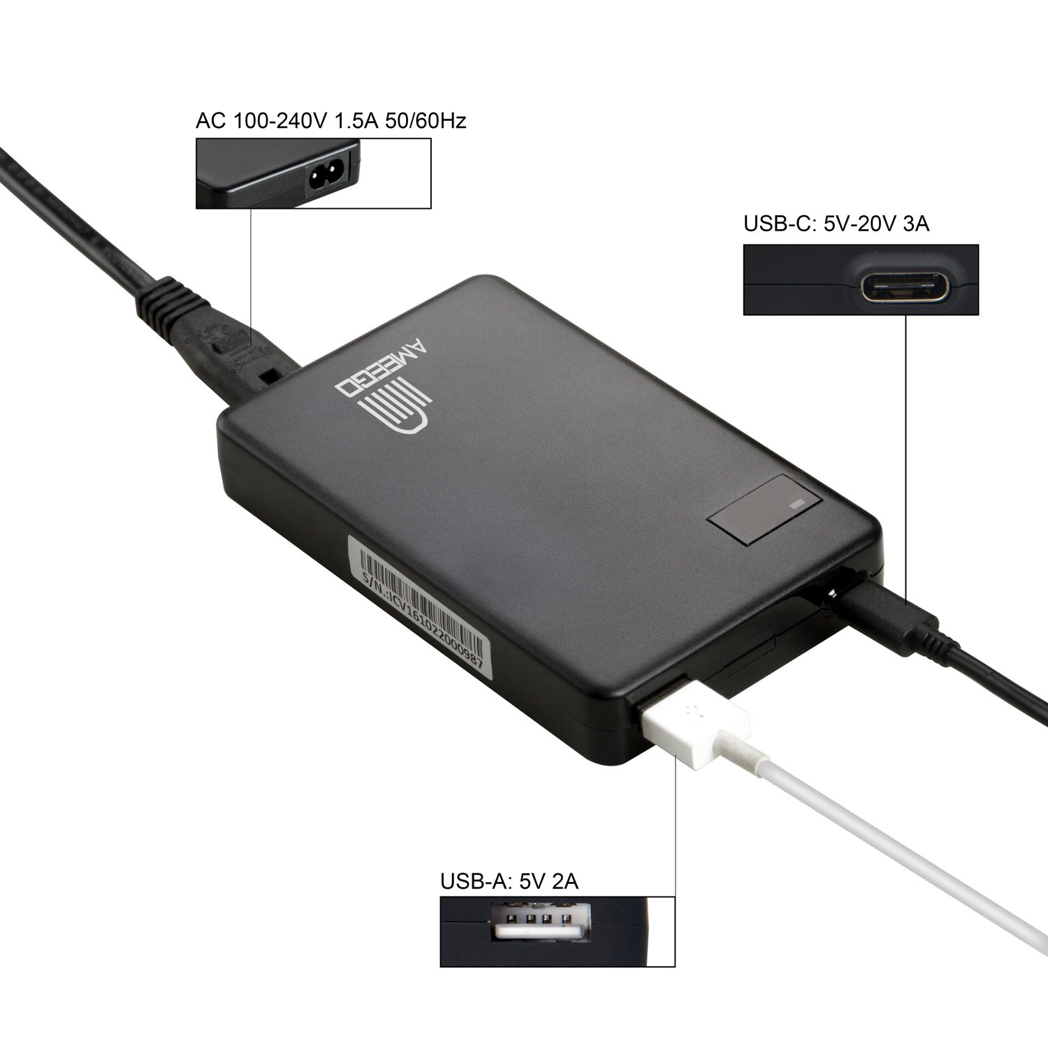 Cargador portátil USB C Cargador universal para portátil USBC 60 W, 1 puerto USBC 60 W, 1 puerto USBC 60 W, 1 puerto USBA de 10 W para ordenadores portátiles, tabletas y smartphones HP Apple