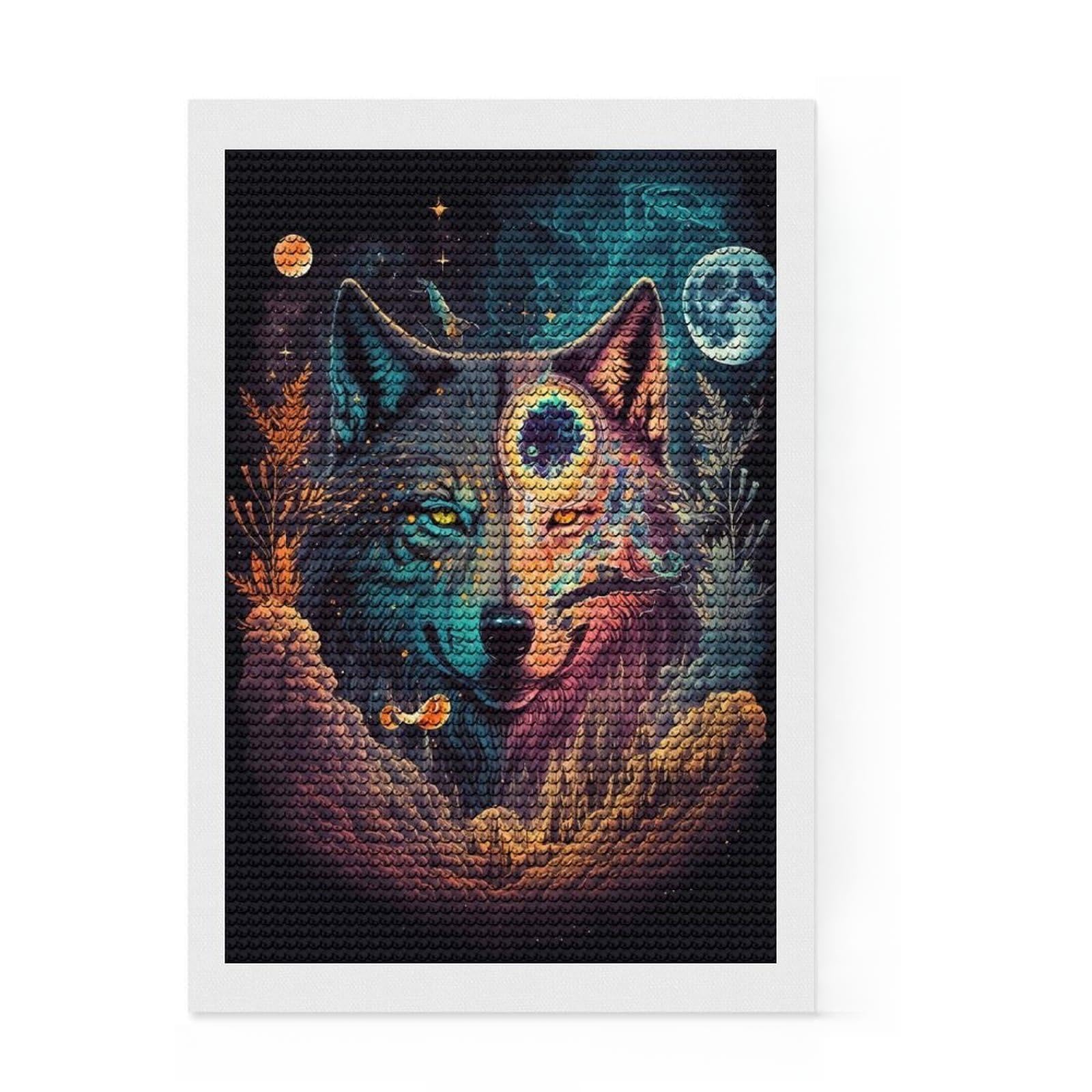 Junmoney HighFlying Wolf Diamond Painting Set 8"x12", Neat Printed Canvas, Fun Craft Experience, Boho Decor, Christmas Gift, Printed Canvas