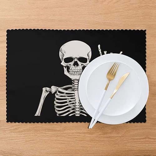 Miniatura 4 de Rock and Roll - Juego de 6 manteles individuales hippie, diseño de calavera de esqueleto, lavables, 12 x 18 pulgadas, para decoración de mesa de