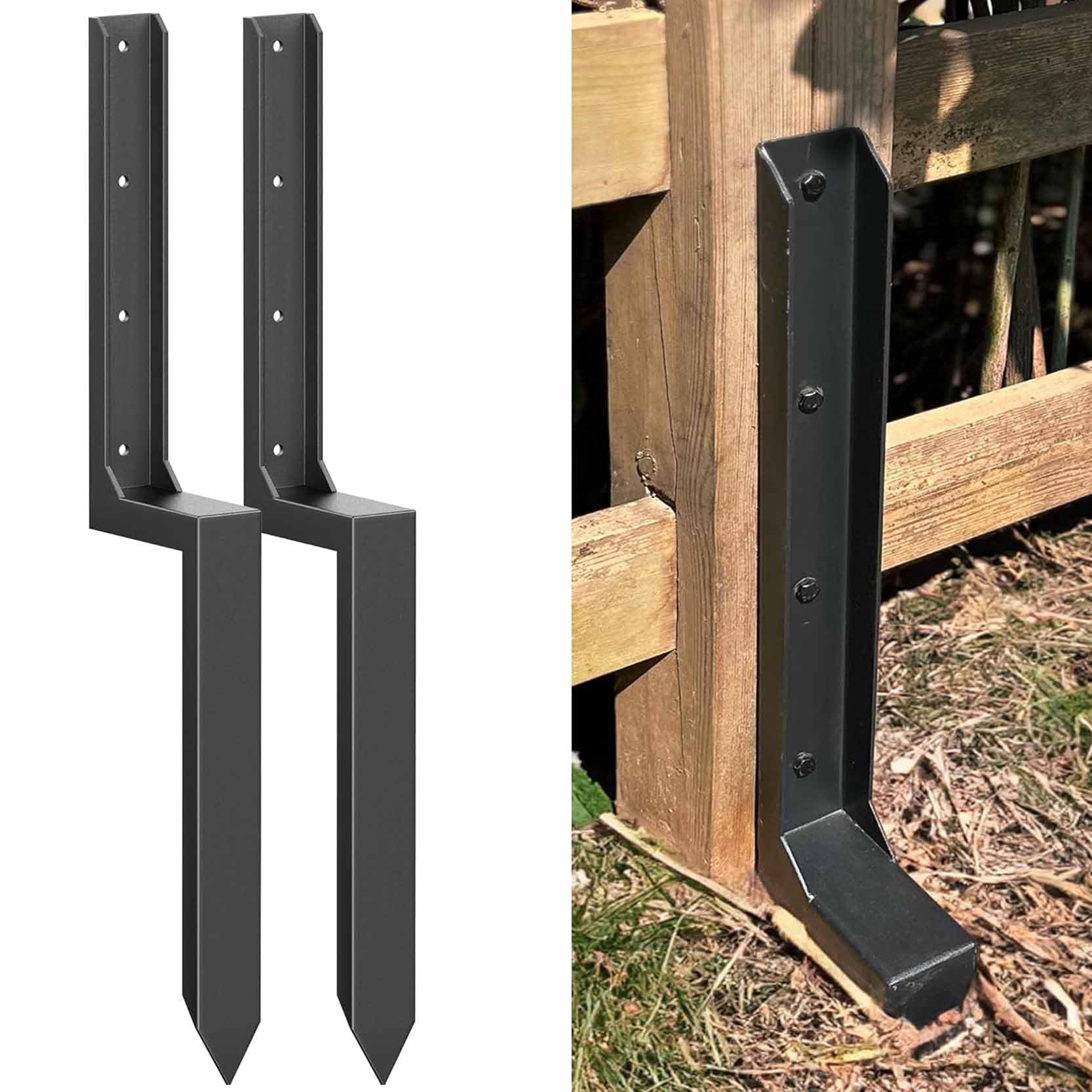 GOUZIBHD Heavy Duty Fence Post Repair Kit, Fence Post Support Mailbox Post Anchor Bracket for Repairing Leaking Broken Wood Posts, One-Piece Fence Stakes Post Base(Size:2 Pack)