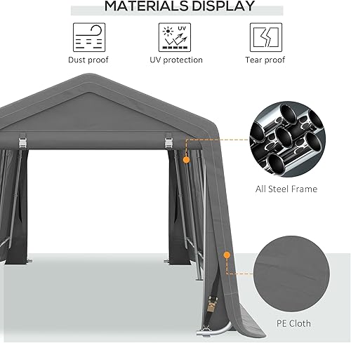 Miniatura 6 de Outsunny Garaje portátil de 10 x 20 pies, tienda de campaña de almacenamiento resistente, refugio de almacenamiento para patio con cubierta de