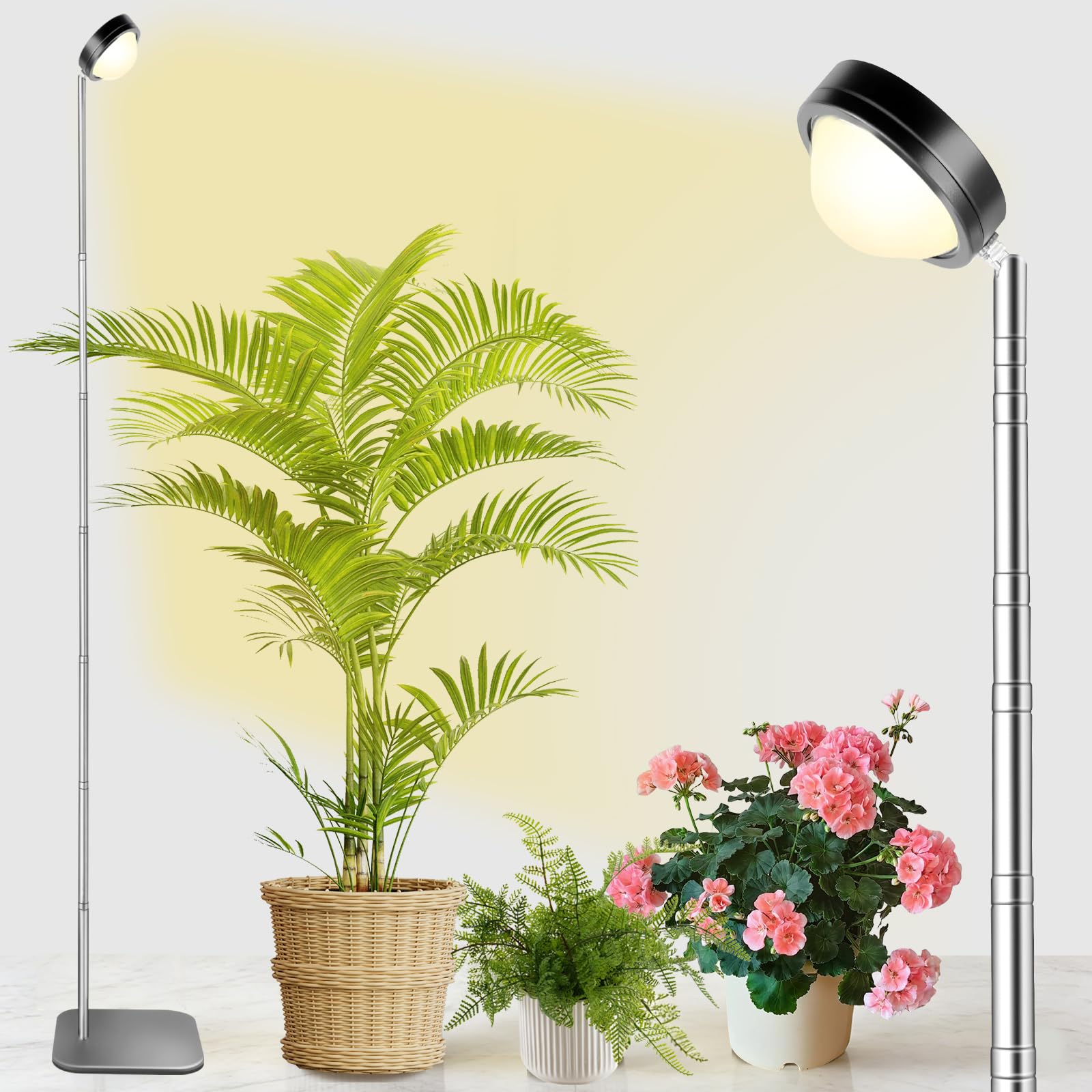 fayleer Pflanzenlampe LED Vollspektrum mit Optischer Linse für Hohe PPFD, Höhenverstellbare Grow Lampe mit Standfuß, Grow Light Pflanzenlicht Wachstumslampe mit 6/12/18H Timer für Zimmerpflanzen