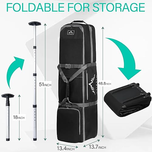 Miniatura 2 de Bolsa de viaje de golf con varilla de soporte ajustable, 900D resistente tela Oxford funda de viaje de golf para aerolíneas con ruedas