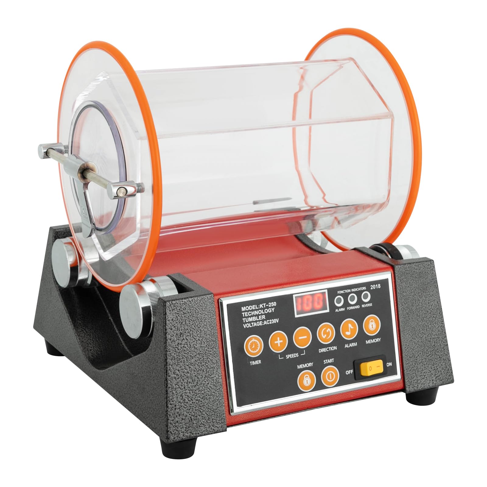 Polisseur de Bijoux 220V 1800W Machine à polir à Tambour en Affichage Numérique,Minutage,pour Polissage Meulage Grossier,Meulage Fin,L'élimination Taches Noires et L'éclaircissement 29X27X12CM