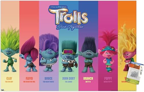 Miniatura 1 de Trends International Trolls Band Together - Póster de pared Perfect Harmony, 22.37 x 34.00 pulgadas, paquete de póster y pasador de empuje
