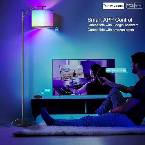 Miniatura 3 de SUNMORY Lámpara de pie regulable con control remoto, lámpara para sala de estar, temperatura y brillo de color continuo, lámpara de pie para