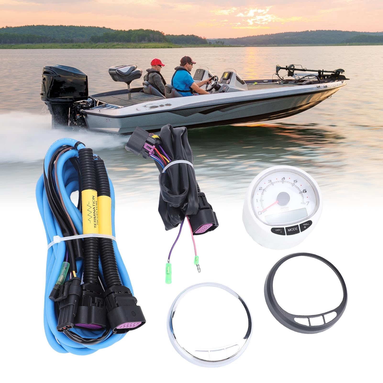 Kit de Tacómetro Marino de 85 Mm con Arnés de Cableado, Medidor de Tacómetro de RPM para Barco 7000RPM, 79 8M0135634, Pantalla Tablero, Medidor RPM para Smart Craft SC1000