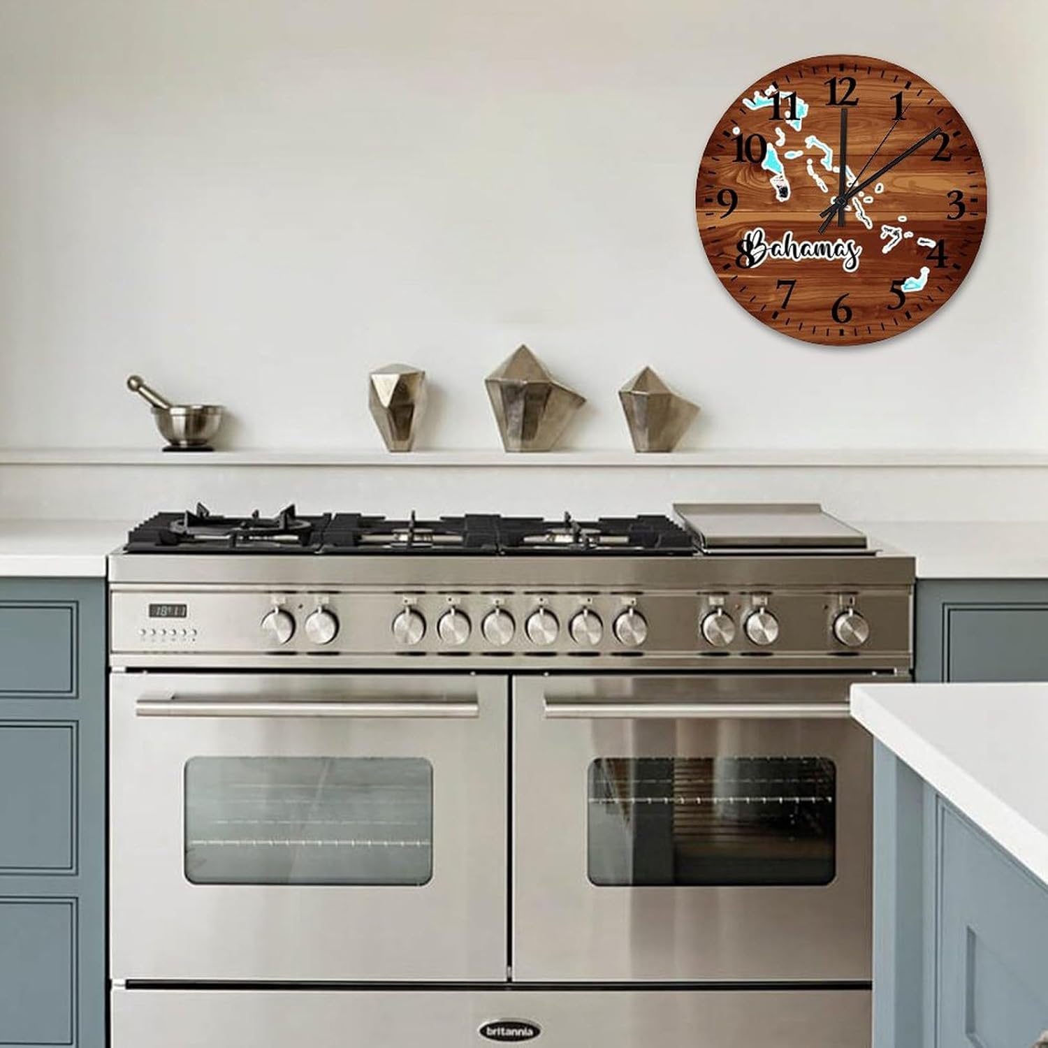 Wood Wall Clock Battery Operated Non Ticking Analog Bahamas Farmhouse Wall Clocks Global Travel Aesthetic Landmarks Home Decoration for Workshop Bedroom Porch 12 Inch