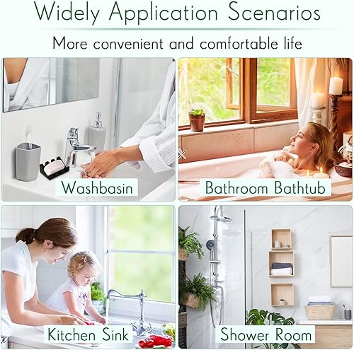 Miniatura 6 de Cunhill 2 Piezas Jabonera de Silicona Autodrenante Jabonera de Ducha Cascada Portajabón en Barra Bandeja con Drenaje Ahorrador de Jabón para Negro