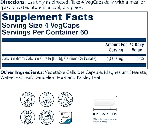Miniatura 2 de Solaray – Citrato de Calcio Complex, 1000 mg, 240 Cápsulas